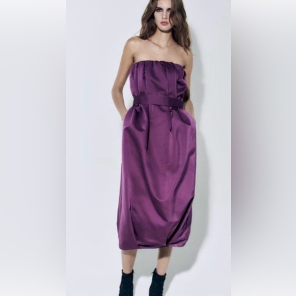ZARA WOMAN NWT  STRAPLESS PANELLED DRESS LIMITED EDITION AUBERGINE